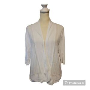 Jones New York White Cardigan with Knit Embellishments Women's Size Medium